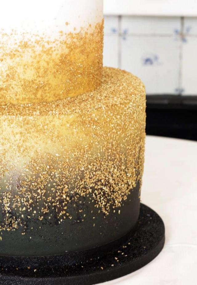 Black and Gold Glitter Wedding Cake