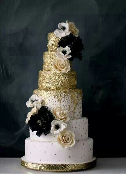 Black and White Gold Wedding Cake Black and White Gold Wedding Cake
