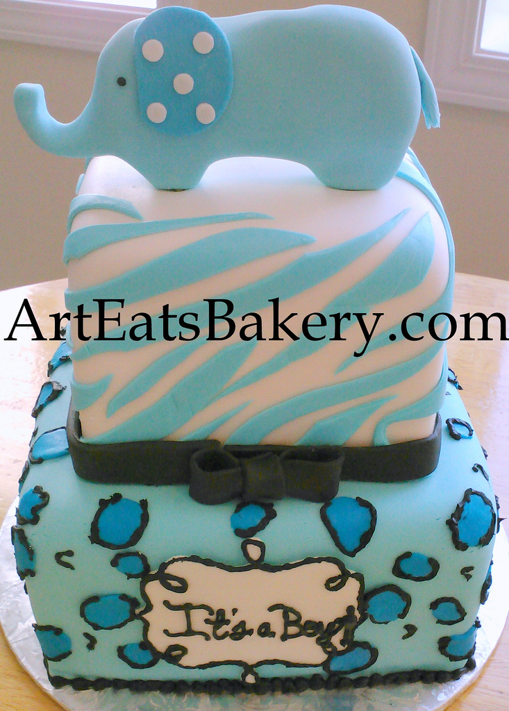Black White and Blue Baby Shower Cake
