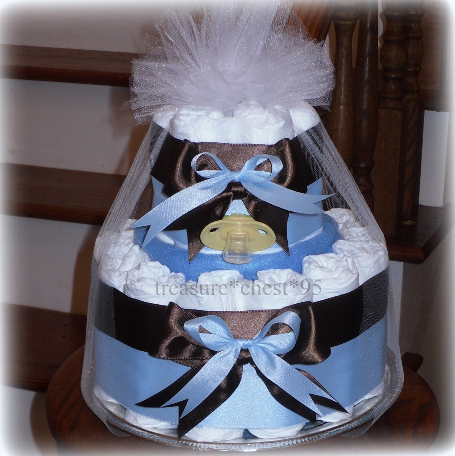 Blue and Brown Baby Shower Diaper Cake