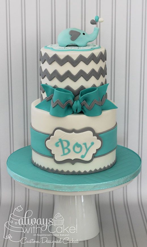 Blue and Green Elephant Baby Shower Cake