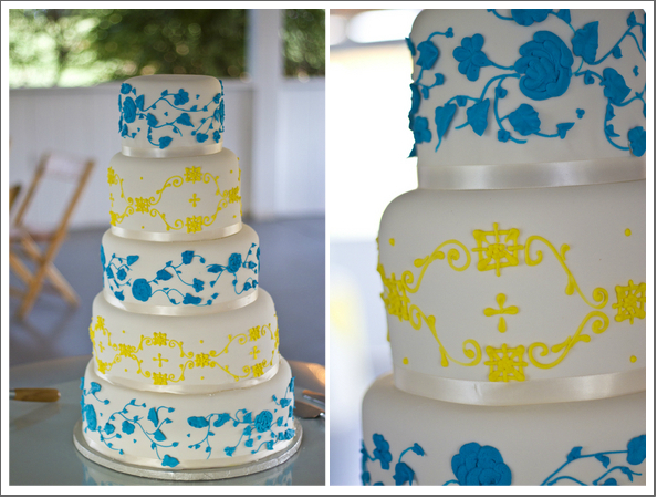 Blue and Yellow Wedding Cake
