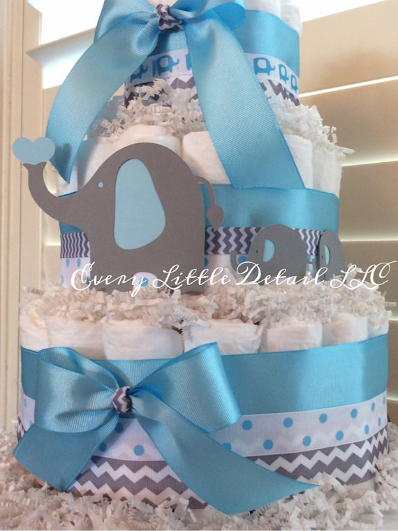 Blue Elephant Diaper Cake Baby Shower Themes