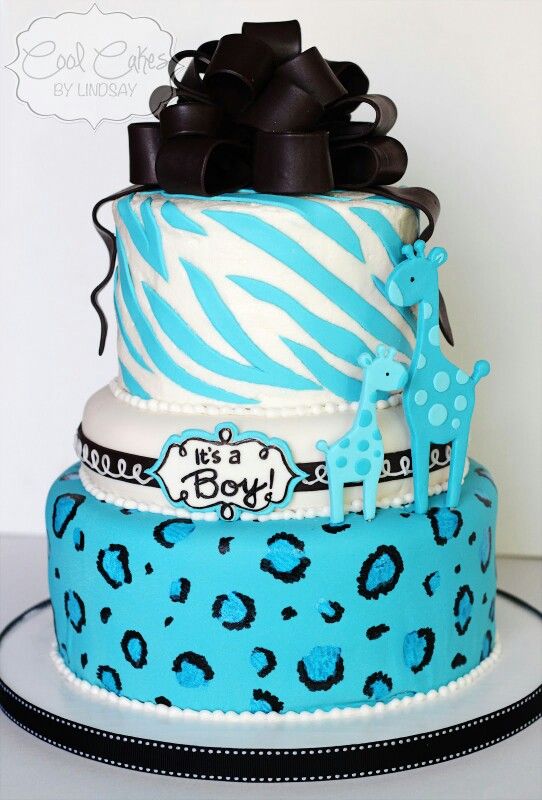 Blue Safari Baby Shower Cake