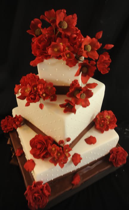 Chocolate Brown and Red Wedding Cake