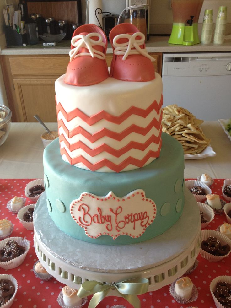 Coral and Mint Baby Shower Cake