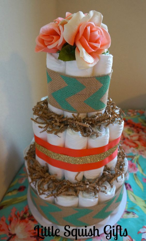 Coral and Teal Baby Shower Cake