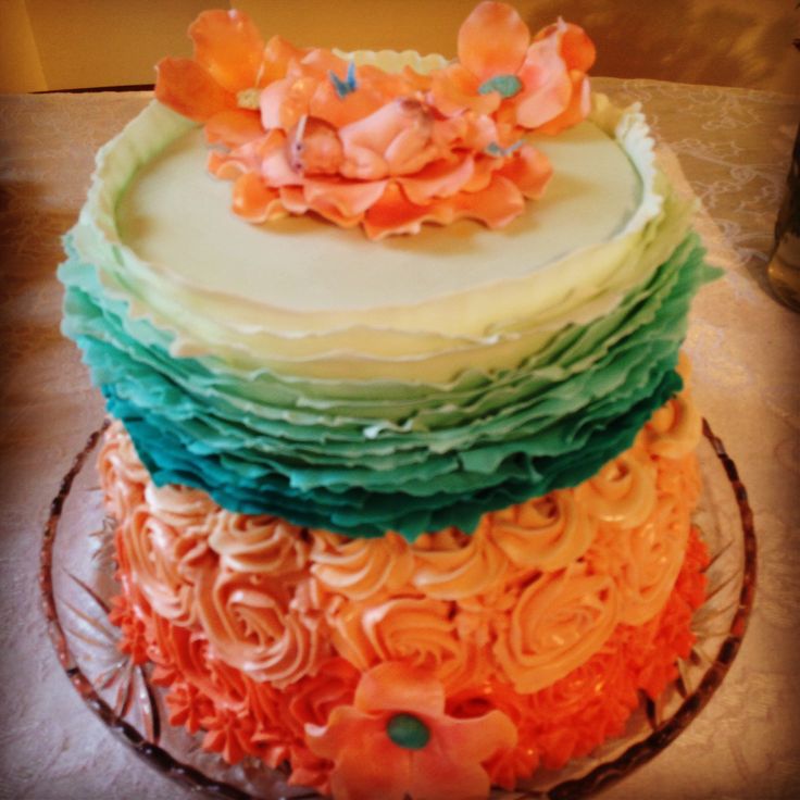 Coral and Teal Baby Shower Cake Coral and Teal Baby Shower Cake