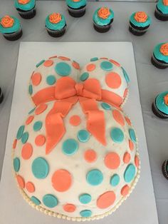 Coral and Teal Baby Shower Cake