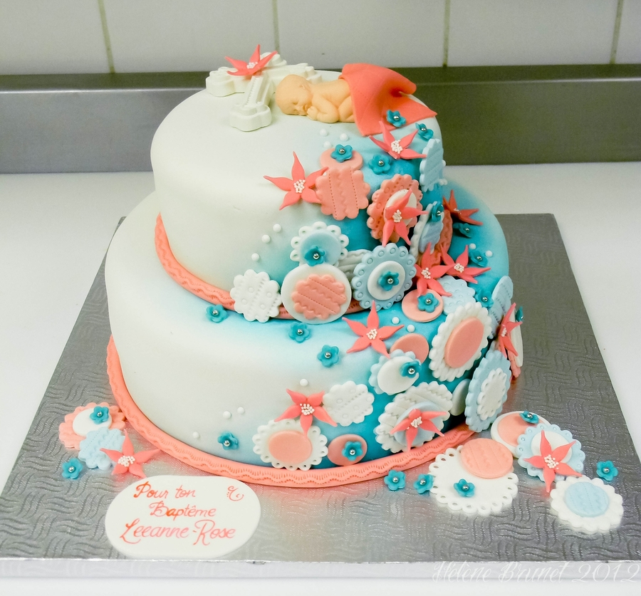 Coral and Teal Birthday Cake Coral and Teal Birthday Cake