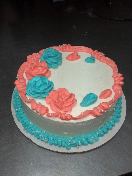 Coral and Teal Birthday Cake Coral and Teal Birthday Cake