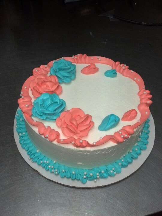 Coral and Teal Birthday Cake