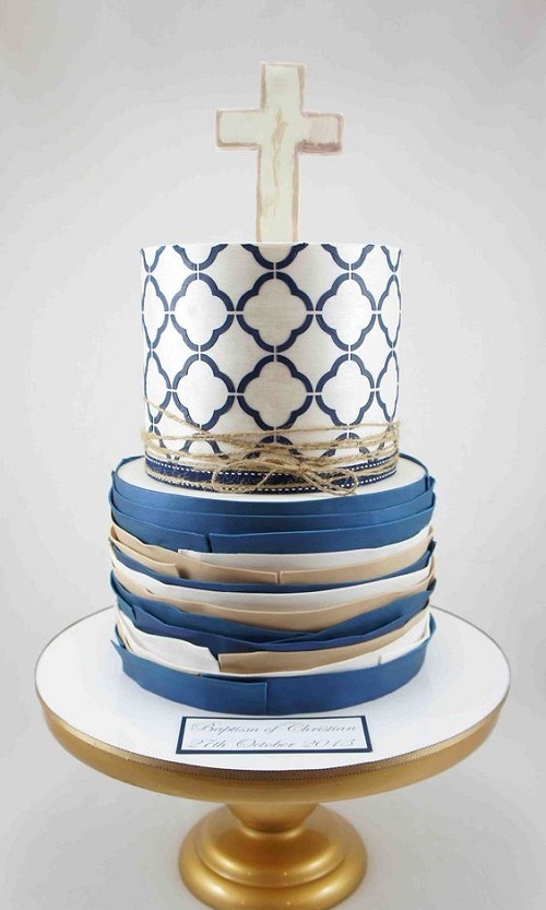 Elegant Boys Christening Cake