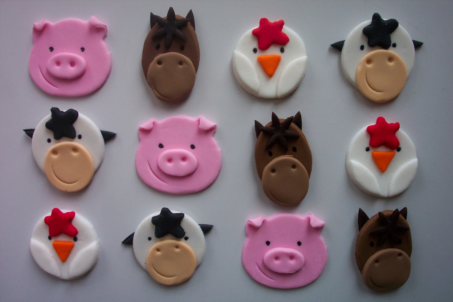 Farm Animal Fondant Cupcake Toppers