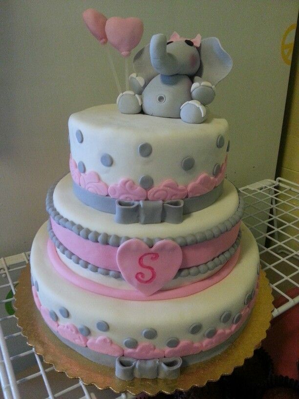 Girl Baby Shower Cakes with Elephants