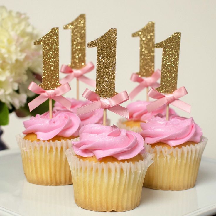 Gold and Pink First Birthday Cupcakes