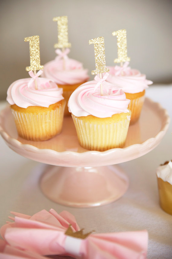 Gold and Pink First Birthday Cupcakes