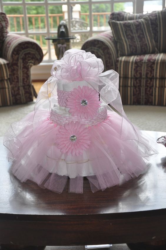 Gold and Pink Tutu Diaper Cake