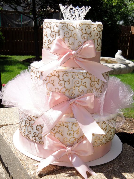 Gold Pink Princess Diaper Cake