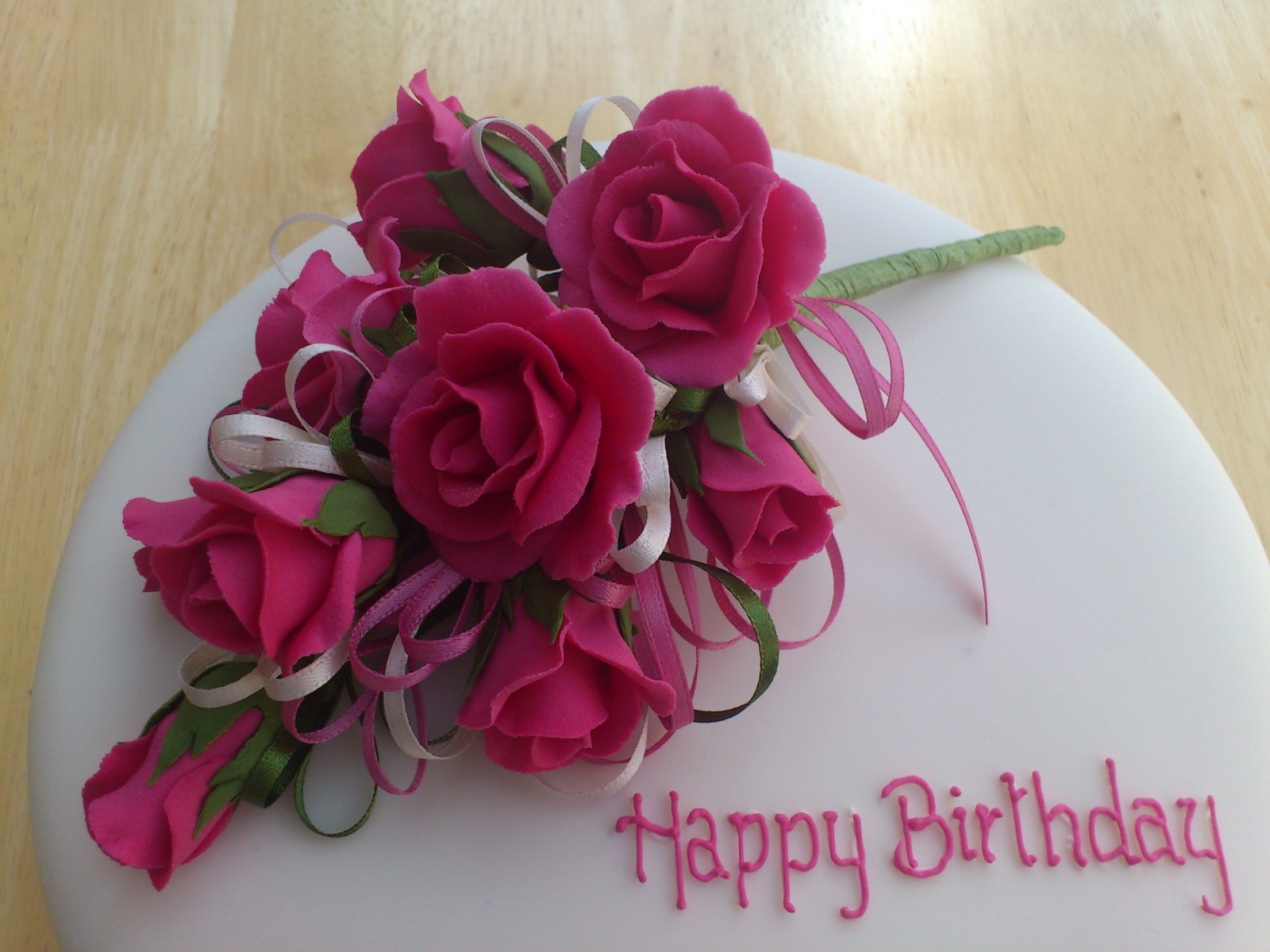 Happy Birthday Cake with Pink Roses