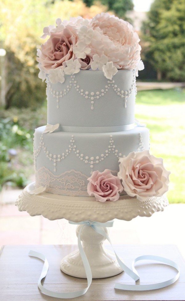 Light Pink and Blue Wedding Cake