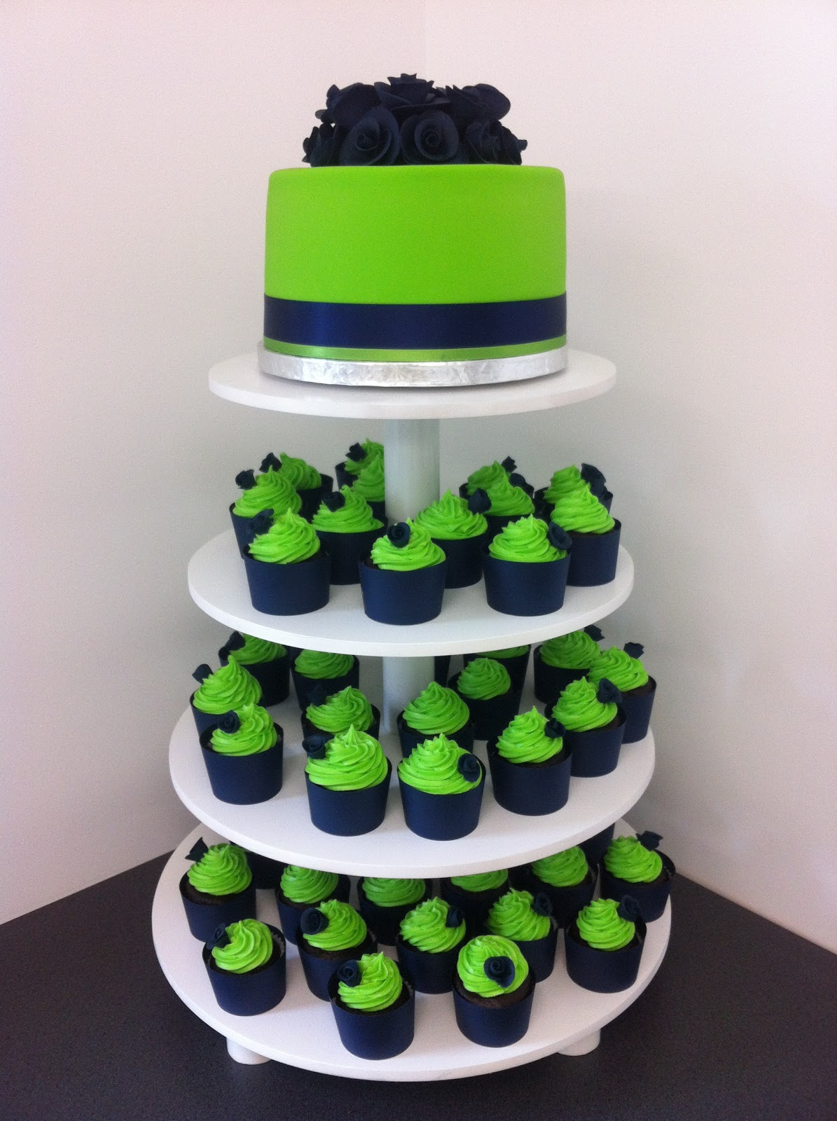 Lime Green and Blue Wedding Cake