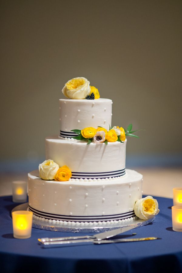 Navy and Yellow Buttercream Wedding Cakes