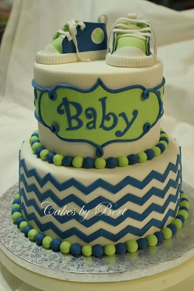 Navy Blue and Green Baby Shower Cake