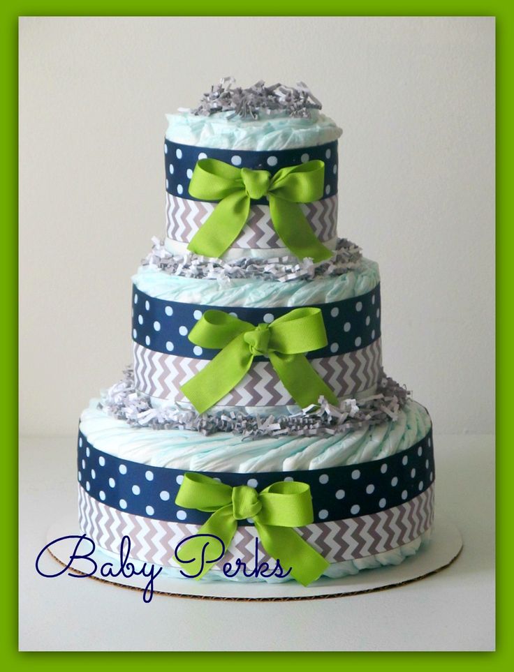 Navy Blue and Green Baby Shower Cake