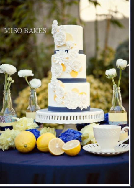 Navy Blue and Yellow Wedding Cake