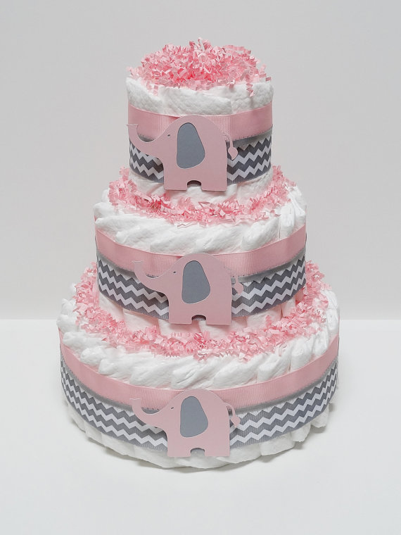 Pink and Gray Elephant Diaper Cake Pink and Gray Elephant Diaper Cake