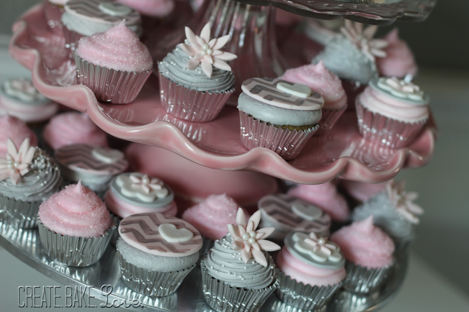 Pink and Grey Baby Shower Cupcakes