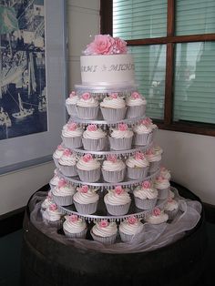 Pink and Grey Cupcake Wedding Cake