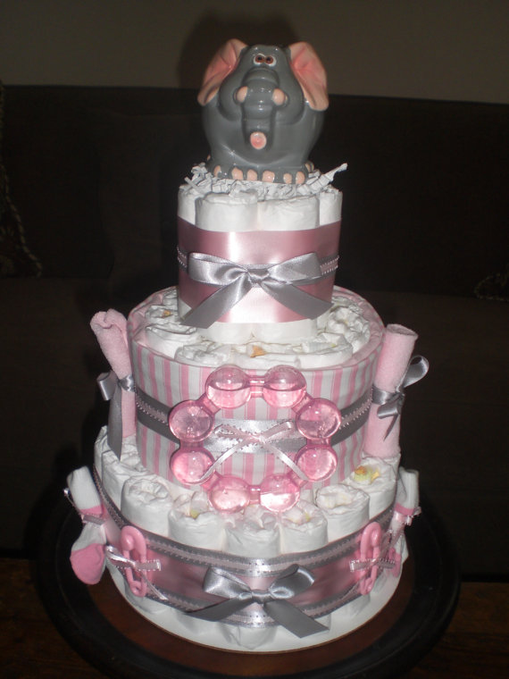 Pink and Grey Elephant Baby Shower Cake Pink and Grey Elephant Baby Shower Cake