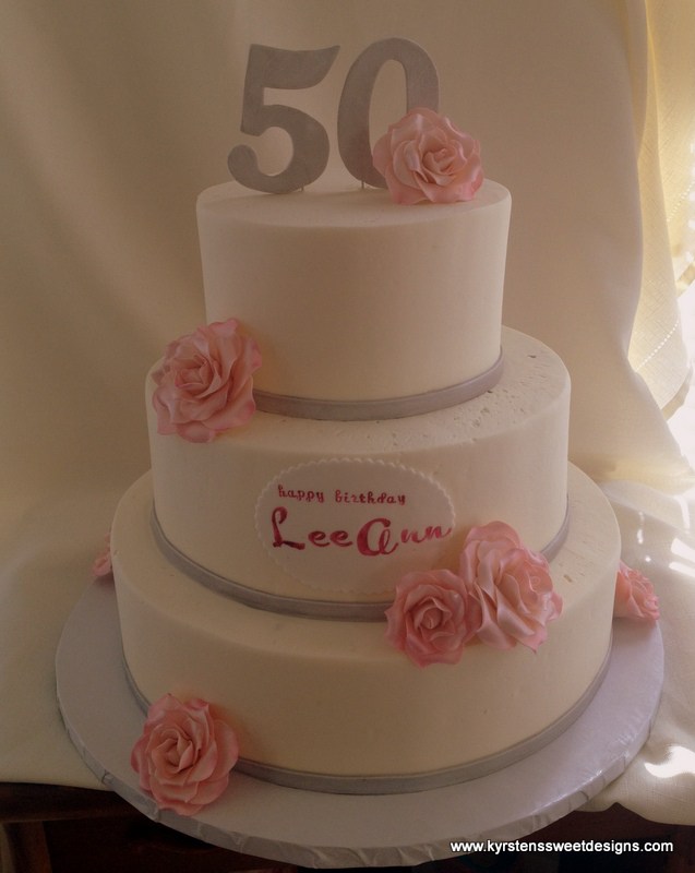 Pink and Silver 50th Birthday Cake