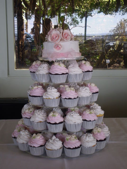 Pink and White Cupcake Wedding Cake