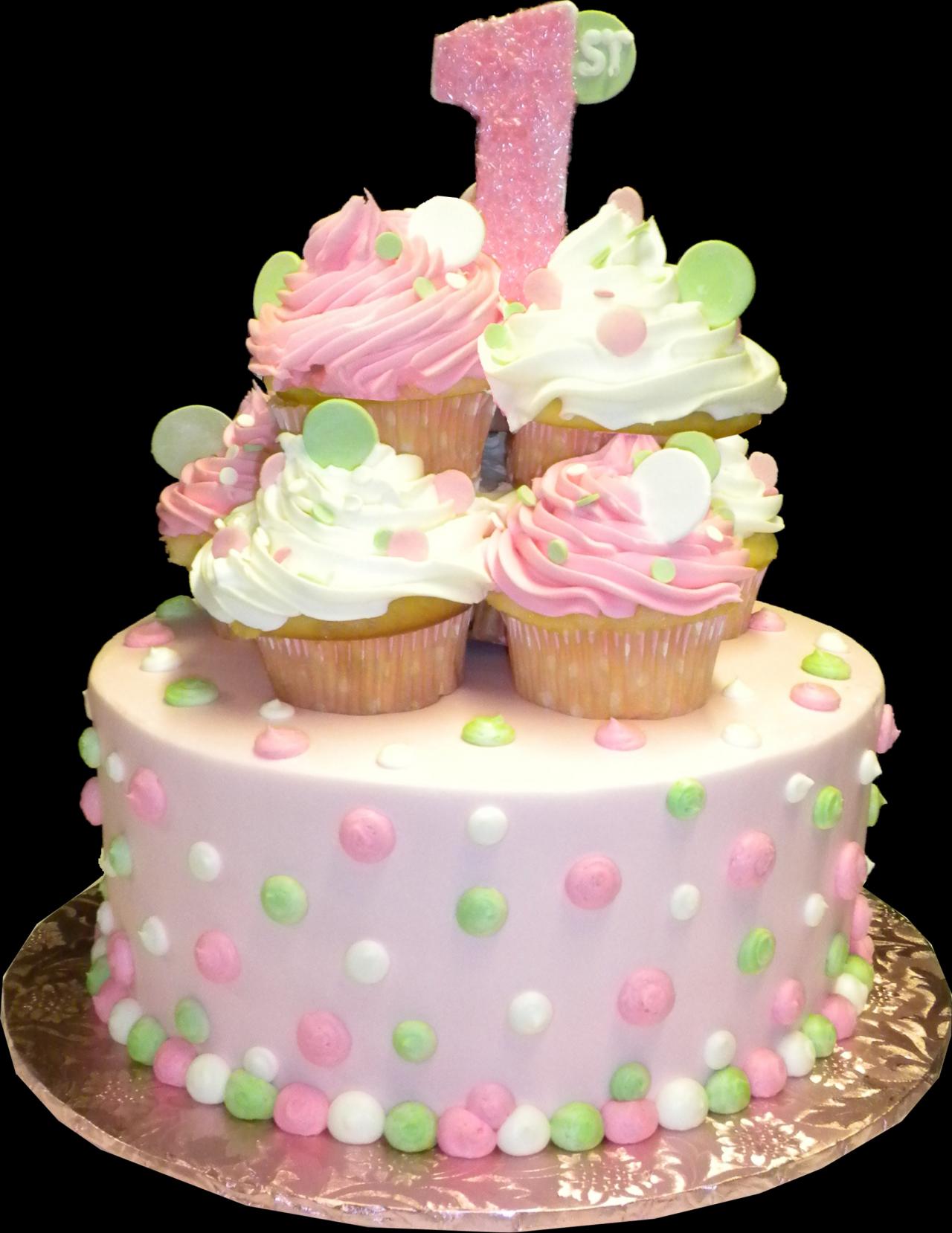 Pink and White Polka Dots Birthday Cake