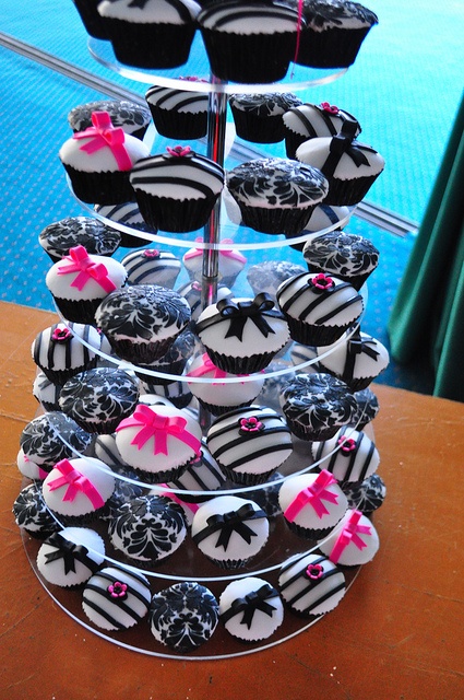 Pink Black and White Wedding Cupcake