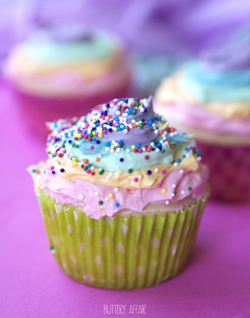 Rainbow Cupcakes with Vanilla Frosting