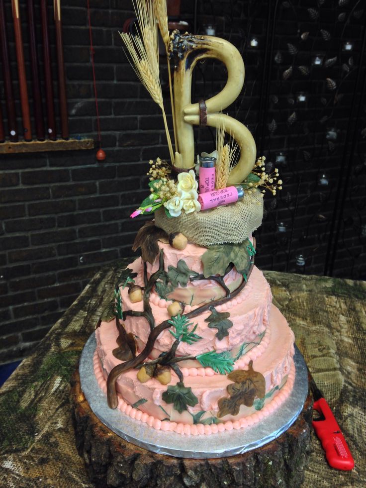 Real Tree Pink Camo Wedding Cake