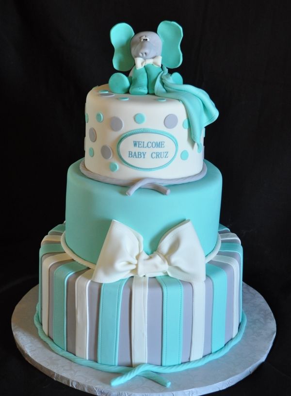 Teal and Gray Baby Shower Cake