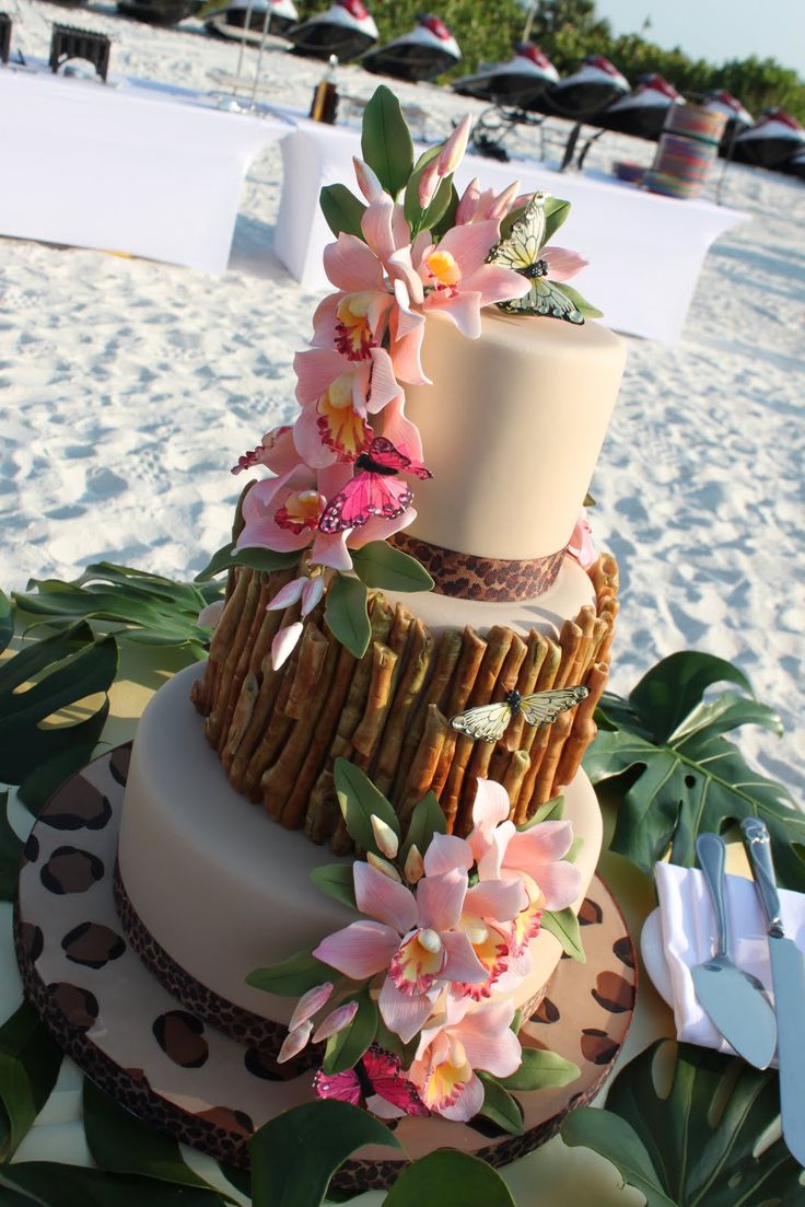 Tropical Beach Themed Wedding Cake