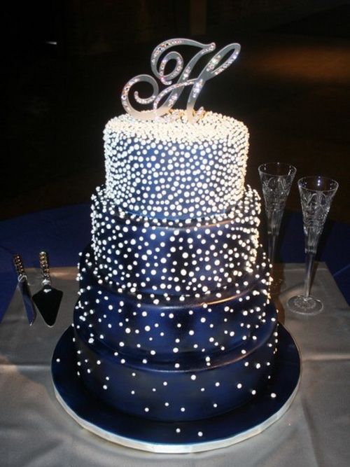 Wedding Cake with Dark Blue