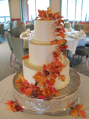 Wedding Cake with Gum Paste Fall Leaves