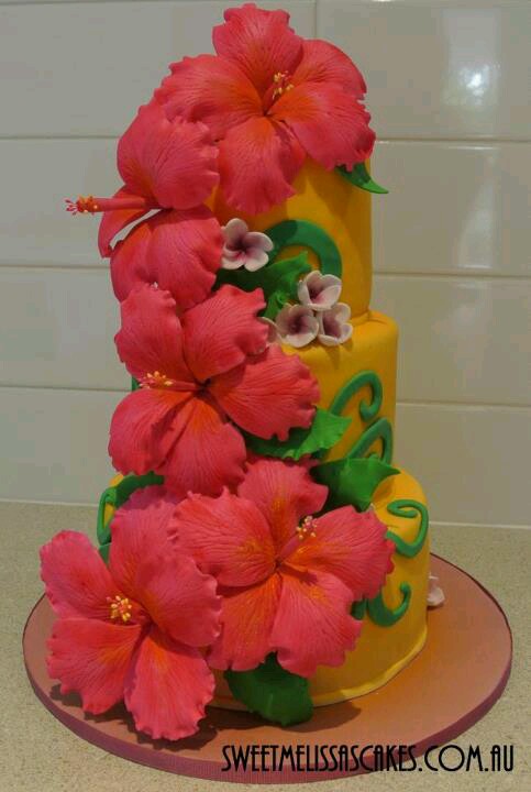 Wedding Cake with Hibiscus Flowers Wedding Cake with Hibiscus Flowers