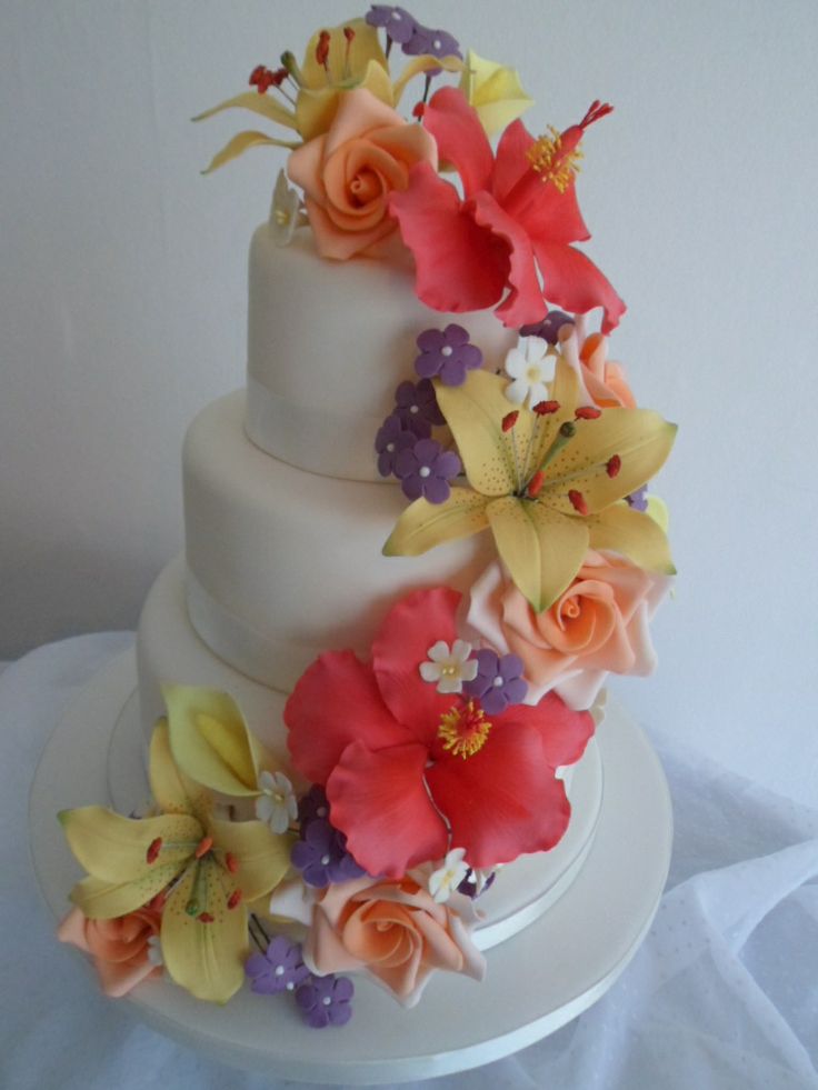 Wedding Cake with Hibiscus Flowers