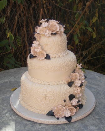 Wedding Cake with Lace and Flowers
