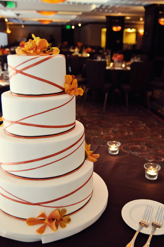 Wedding Cake with Orange Ribbon