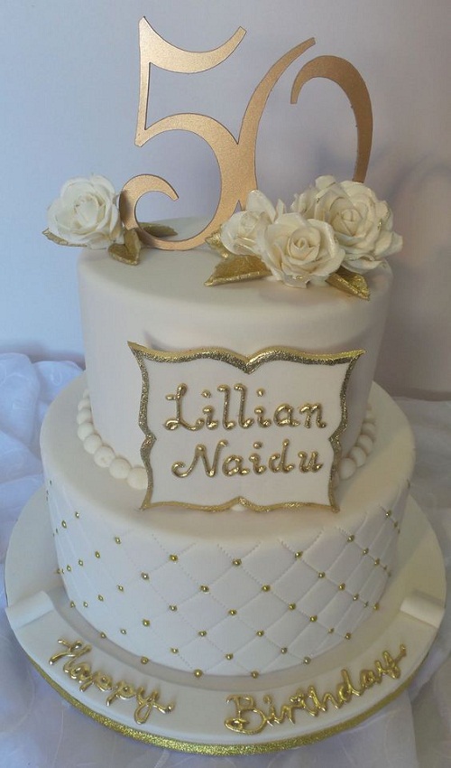 White and Gold Elegant Birthday Cakes