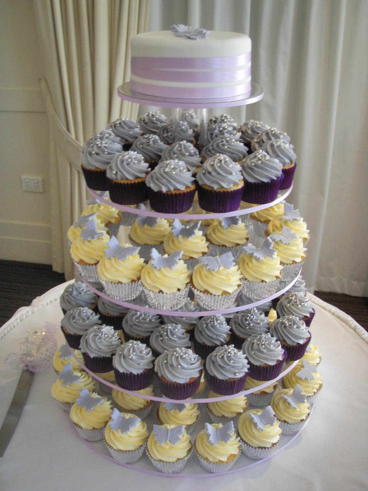 Yellow and Gray Wedding Cupcakes